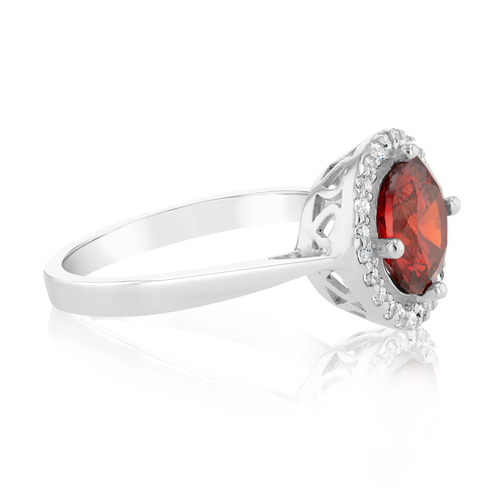 Sterling Silver Fancy White And Garnet Zirconia Ring - Image 2