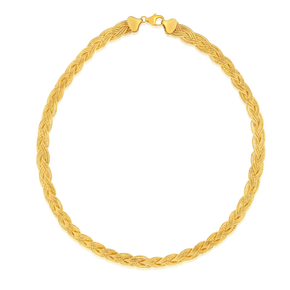 Sterling Silver Gold Plated Braided Broad 45cm Chain