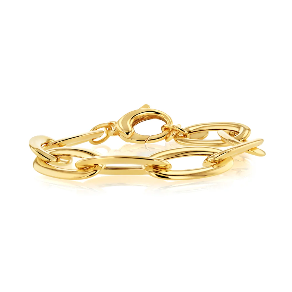 Sterling Silver Gold Plated Chunky 18+1.5cm Bracelet