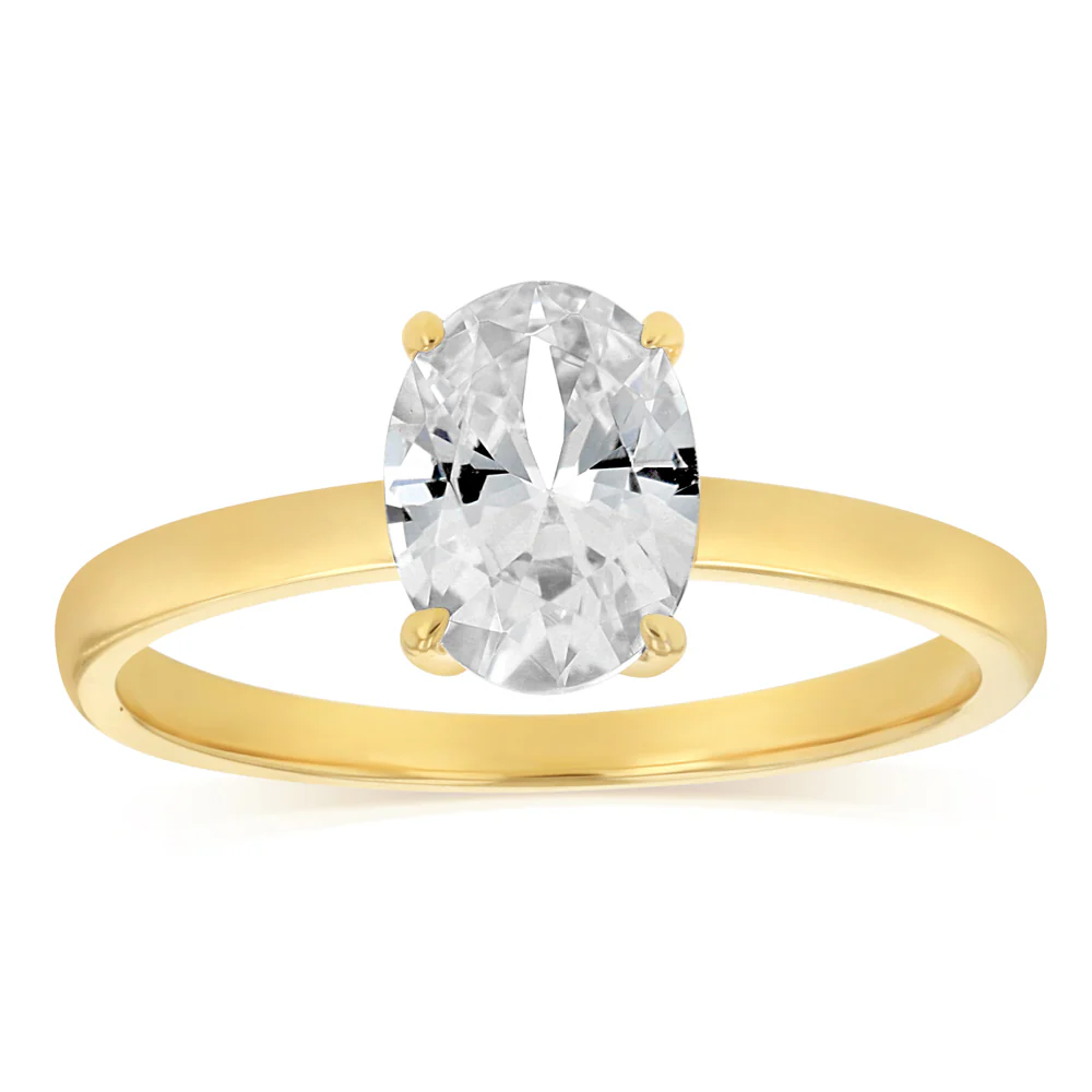 Sterling Silver Gold Plated Cubic Zirconia Oval Ring