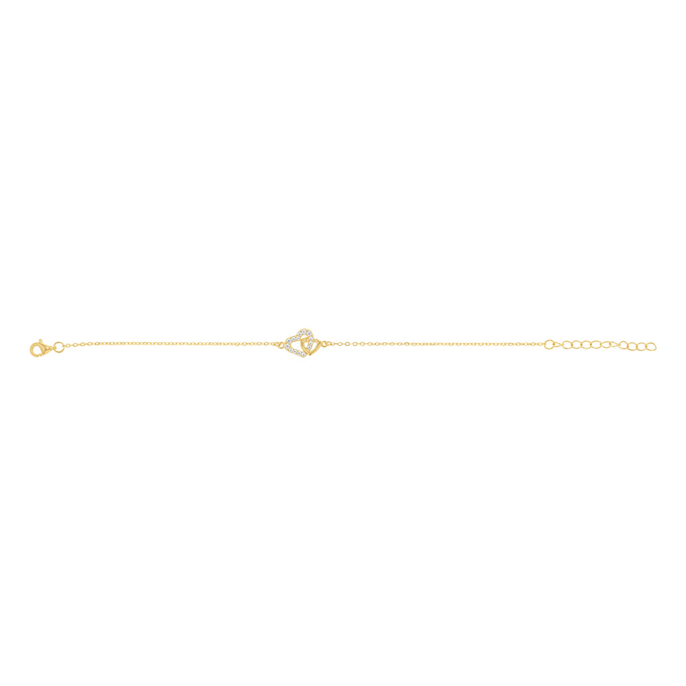 Sterling Silver Gold Plated CZ Double Heart Bracelet - Image 2