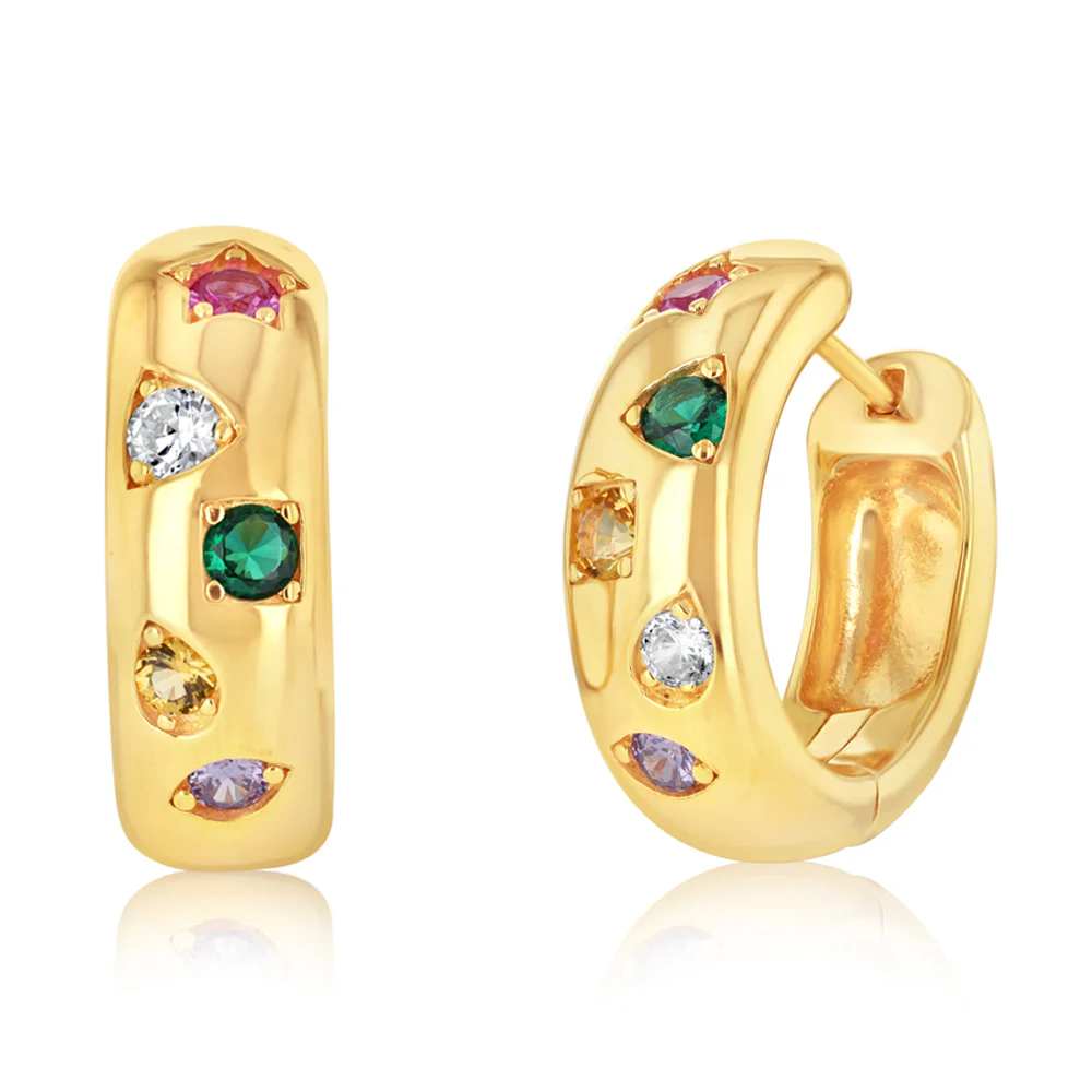 Sterling Silver Gold Plated Multicolour Cubic Zirconia Sleeper Earrings
