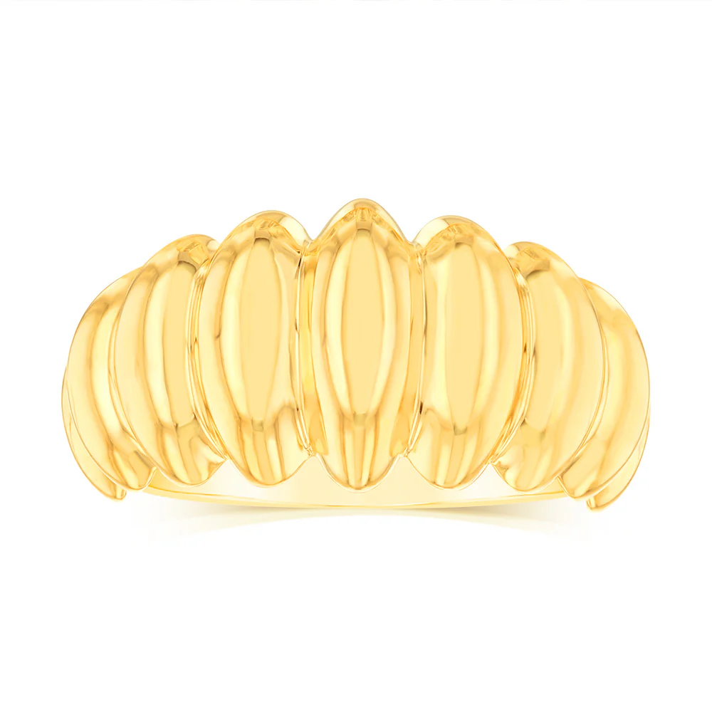 Sterling Silver Gold Plated Ribbed Polished Fancy Ring