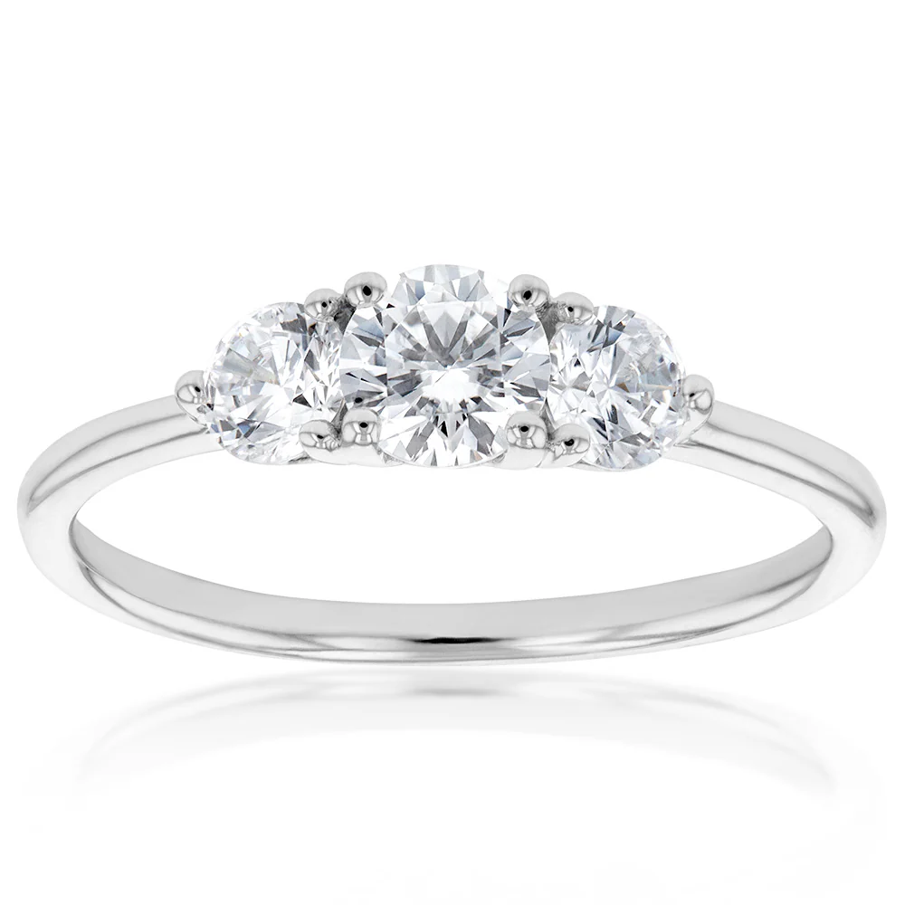 Sterling Silver Rhodium Plated Cubic Zirconia Trilogy Ring