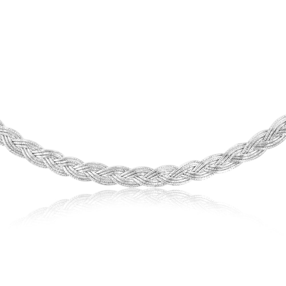 Sterling Silver Rhodium Plated Fancy Braided Broad 45cm Chain - Image 2