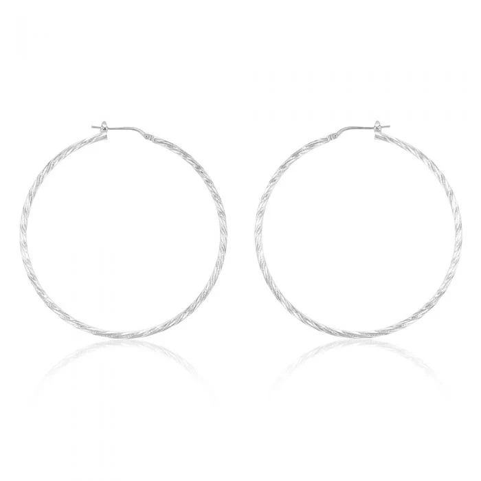 Sterling Silver Twisted 50mm Hoop Earrings