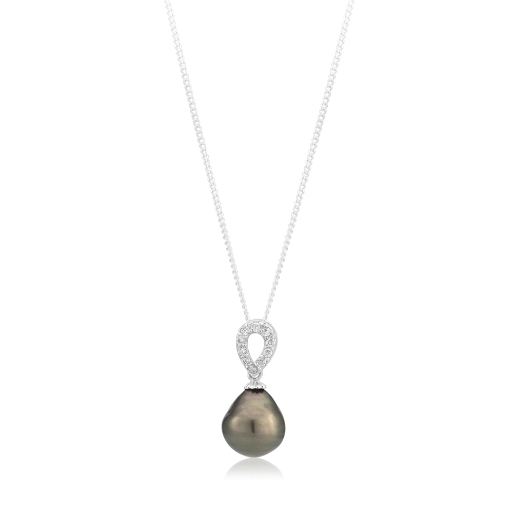 Tahitian Pearl Drop Sterling Silver Earrings