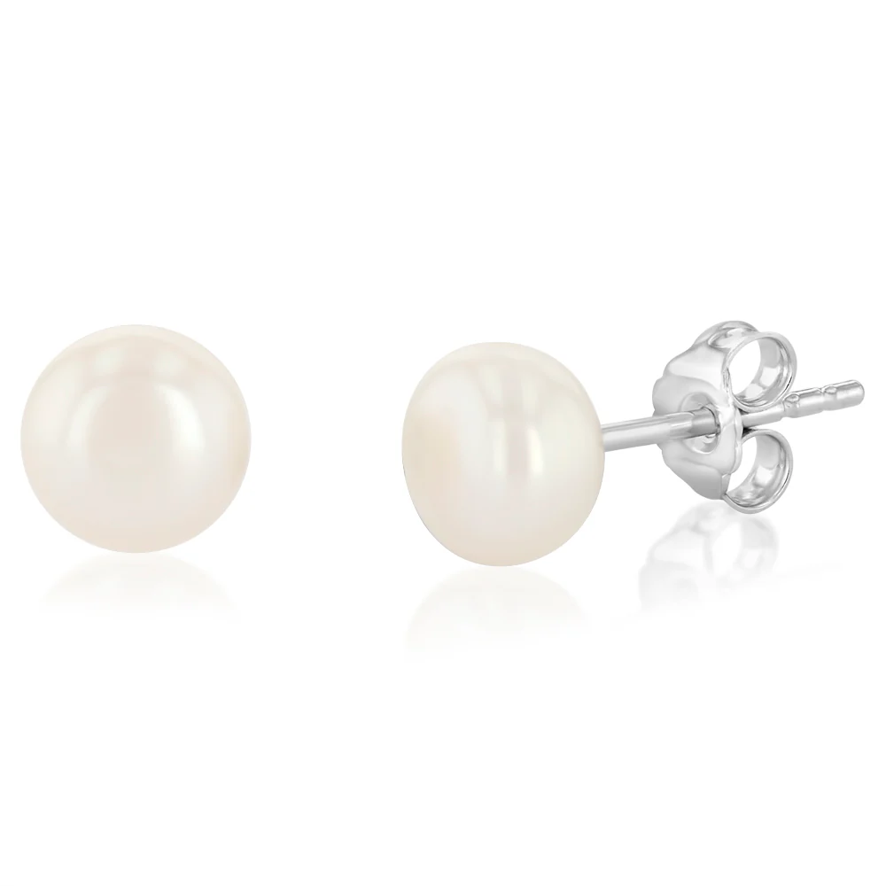 White Freshwater Pearl Earrings Set in Sterling Silver - Image 3