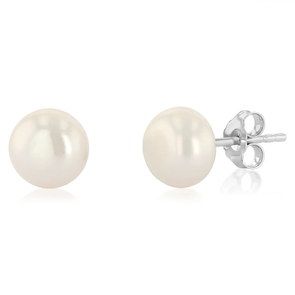 White Freshwater Pearl Earrings Set in Sterling Silver - Image 4